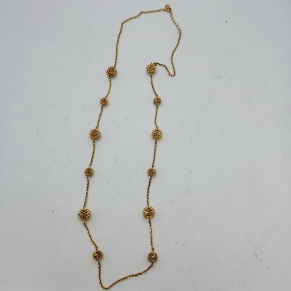 Charter Club Sautoir Gold Plated Floral Necklace / Cubic Zirconia Flowers Detail - Picture 13 of 14